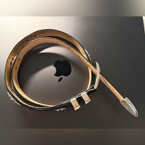 Black Alligator Golf Belt with silver buckle and medallions